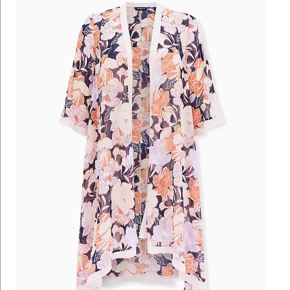 LIGHT PINK FLORAL CHIFFON HI-LO DUSTER KIMONO - Picture 4 of 4